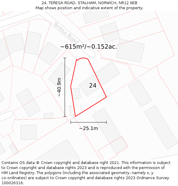 24, TERESA ROAD, STALHAM, NORWICH, NR12 9EB: Plot and title map