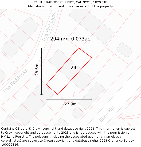 24, THE PADDOCKS, UNDY, CALDICOT, NP26 3TD: Plot and title map