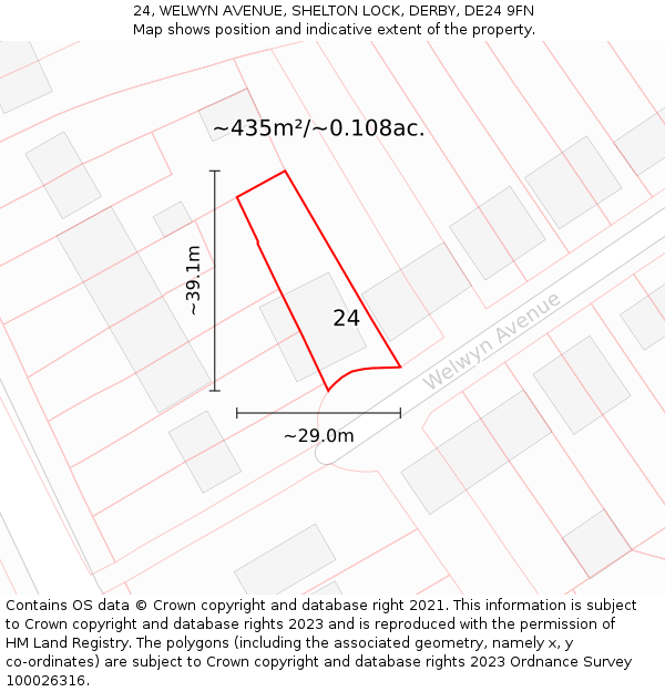 24, WELWYN AVENUE, SHELTON LOCK, DERBY, DE24 9FN: Plot and title map