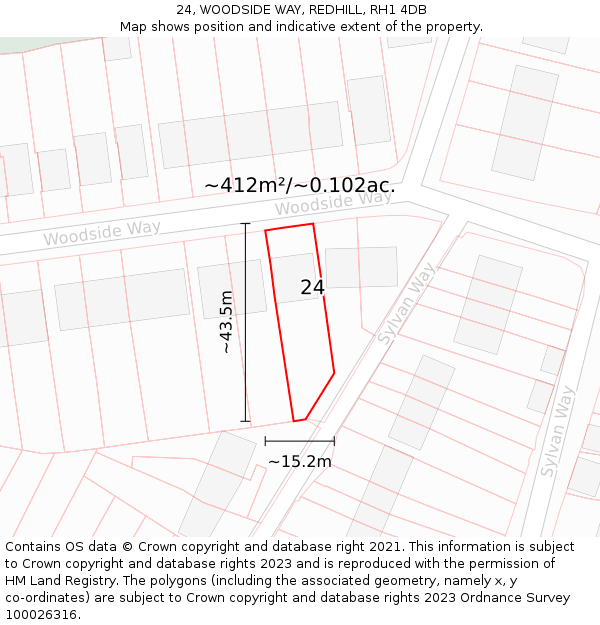 24, WOODSIDE WAY, REDHILL, RH1 4DB: Plot and title map