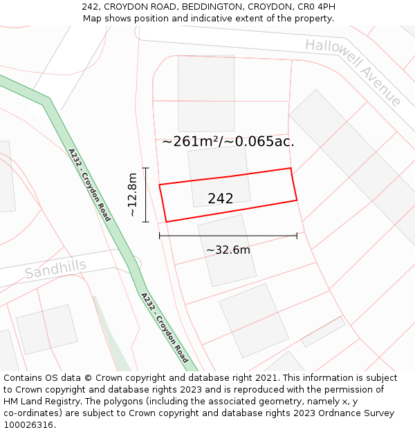 242, CROYDON ROAD, BEDDINGTON, CROYDON, CR0 4PH: Plot and title map