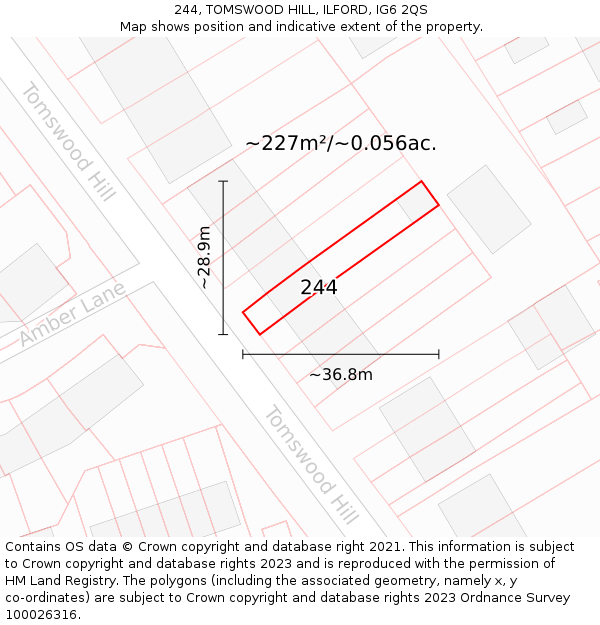 244, TOMSWOOD HILL, ILFORD, IG6 2QS: Plot and title map