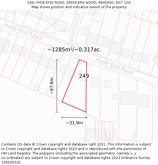 249, HYDE END ROAD, SPENCERS WOOD, READING, RG7 1DA: Plot and title map
