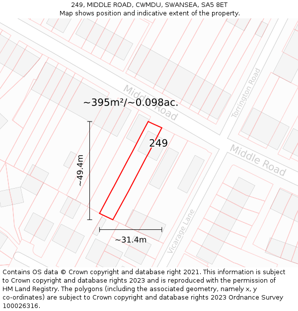 249, MIDDLE ROAD, CWMDU, SWANSEA, SA5 8ET: Plot and title map