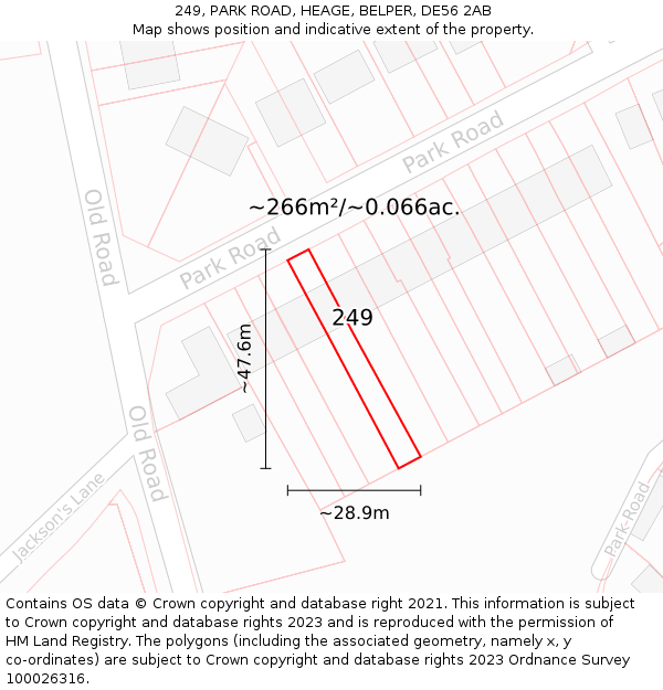 249, PARK ROAD, HEAGE, BELPER, DE56 2AB: Plot and title map