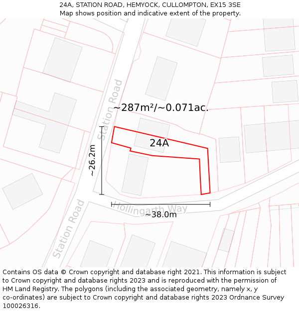 24A, STATION ROAD, HEMYOCK, CULLOMPTON, EX15 3SE: Plot and title map