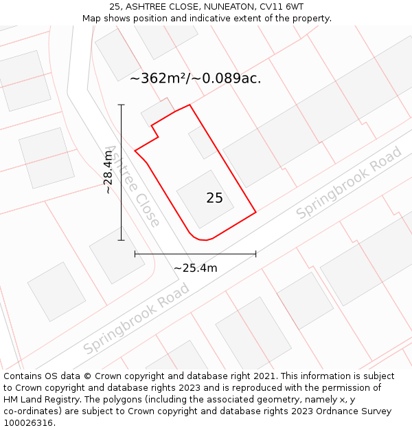 25, ASHTREE CLOSE, NUNEATON, CV11 6WT: Plot and title map