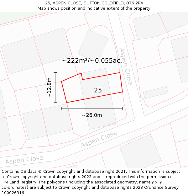 25, ASPEN CLOSE, SUTTON COLDFIELD, B76 2PA: Plot and title map