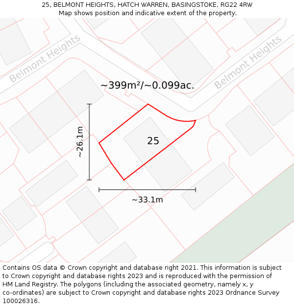 25, BELMONT HEIGHTS, HATCH WARREN, BASINGSTOKE, RG22 4RW: Plot and title map