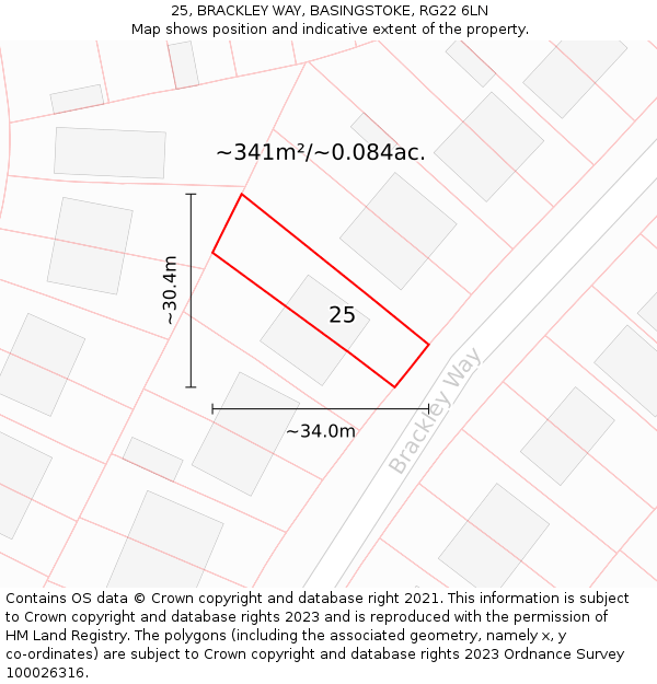 25, BRACKLEY WAY, BASINGSTOKE, RG22 6LN: Plot and title map