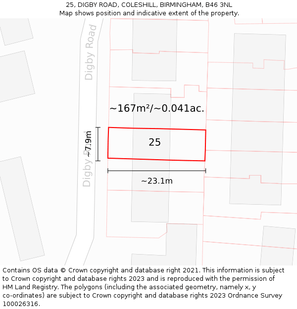 25, DIGBY ROAD, COLESHILL, BIRMINGHAM, B46 3NL: Plot and title map