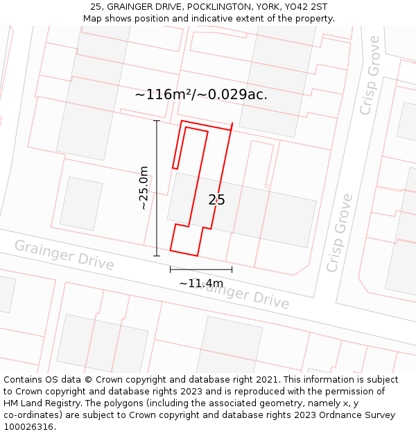 25, GRAINGER DRIVE, POCKLINGTON, YORK, YO42 2ST: Plot and title map