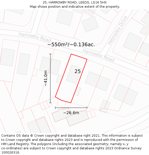 25, HARROWBY ROAD, LEEDS, LS16 5HX: Plot and title map