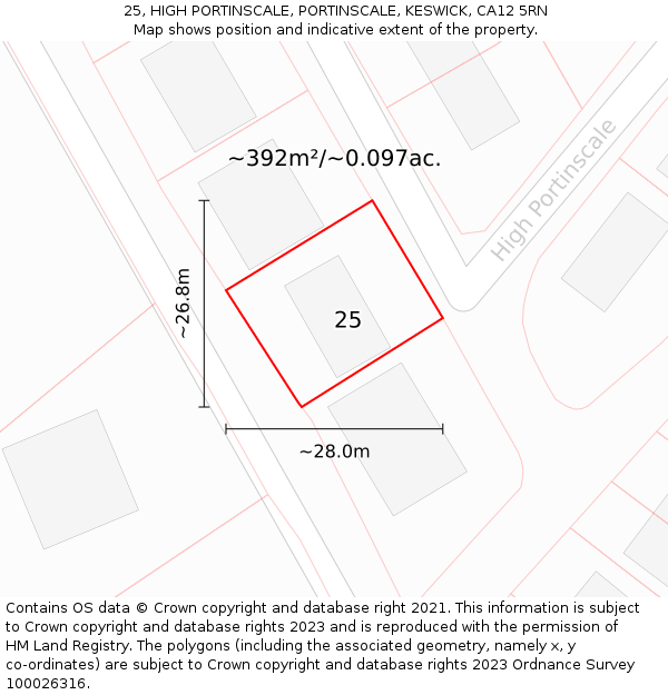 25, HIGH PORTINSCALE, PORTINSCALE, KESWICK, CA12 5RN: Plot and title map