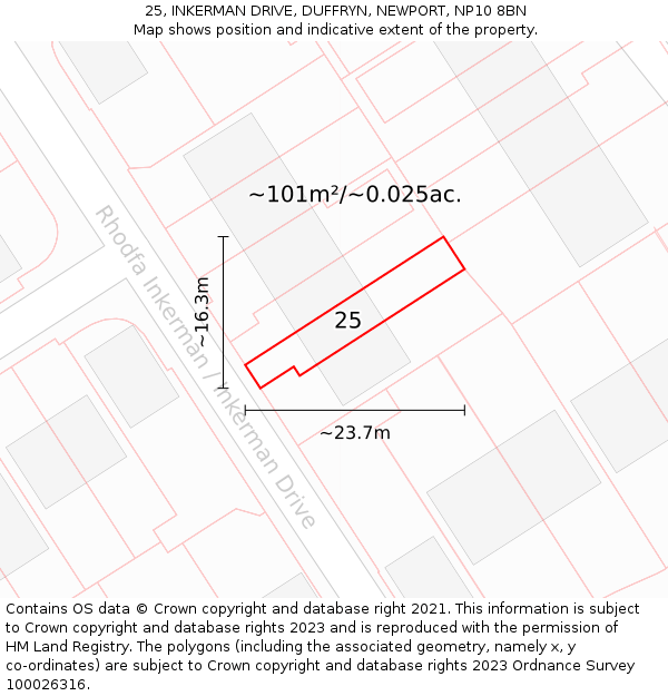 25, INKERMAN DRIVE, DUFFRYN, NEWPORT, NP10 8BN: Plot and title map