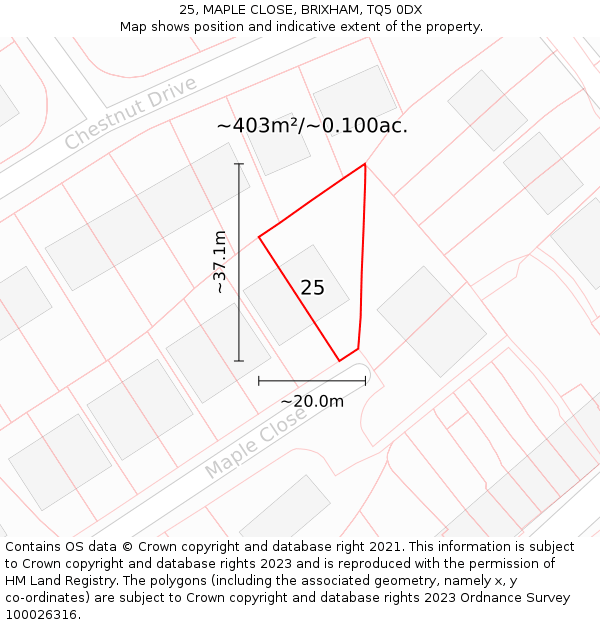 25, MAPLE CLOSE, BRIXHAM, TQ5 0DX: Plot and title map
