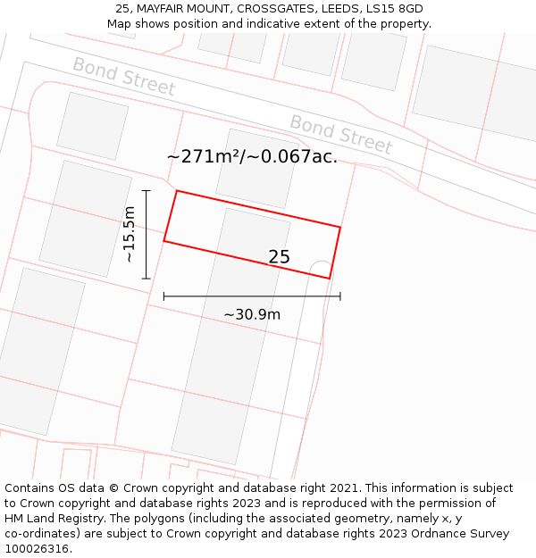 25, MAYFAIR MOUNT, CROSSGATES, LEEDS, LS15 8GD: Plot and title map