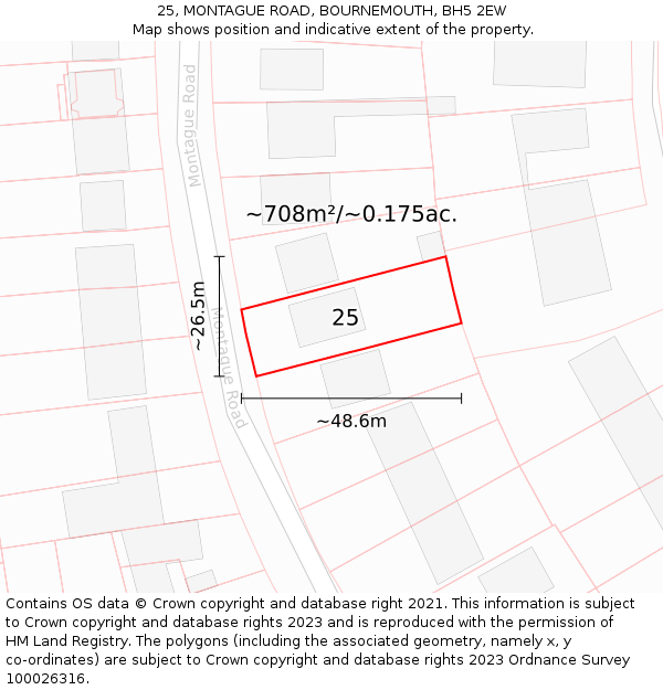 25, MONTAGUE ROAD, BOURNEMOUTH, BH5 2EW: Plot and title map