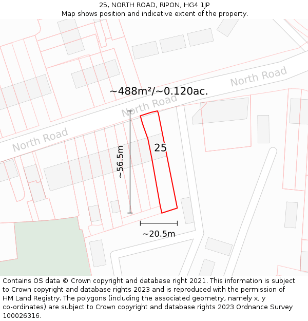 25, NORTH ROAD, RIPON, HG4 1JP: Plot and title map