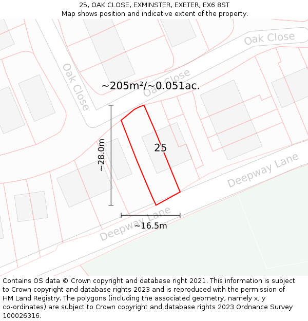 25, OAK CLOSE, EXMINSTER, EXETER, EX6 8ST: Plot and title map