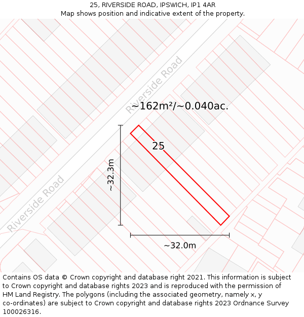 25, RIVERSIDE ROAD, IPSWICH, IP1 4AR: Plot and title map