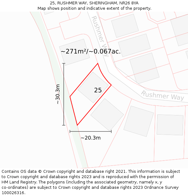 25, RUSHMER WAY, SHERINGHAM, NR26 8YA: Plot and title map