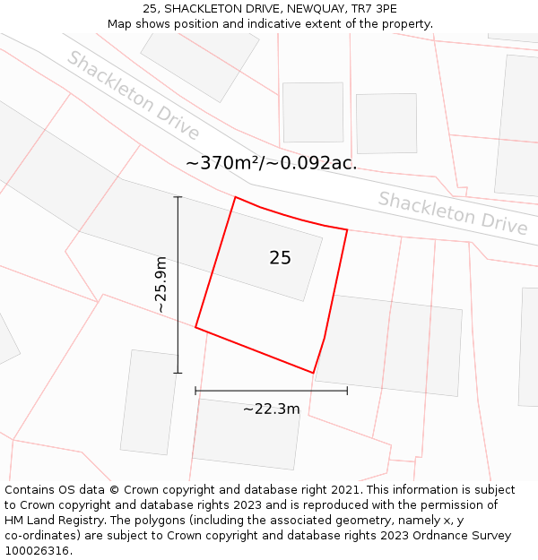 25, SHACKLETON DRIVE, NEWQUAY, TR7 3PE: Plot and title map