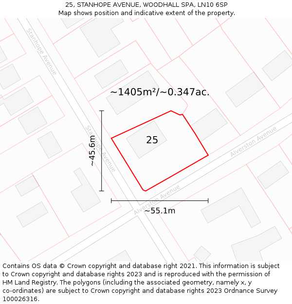 25, STANHOPE AVENUE, WOODHALL SPA, LN10 6SP: Plot and title map