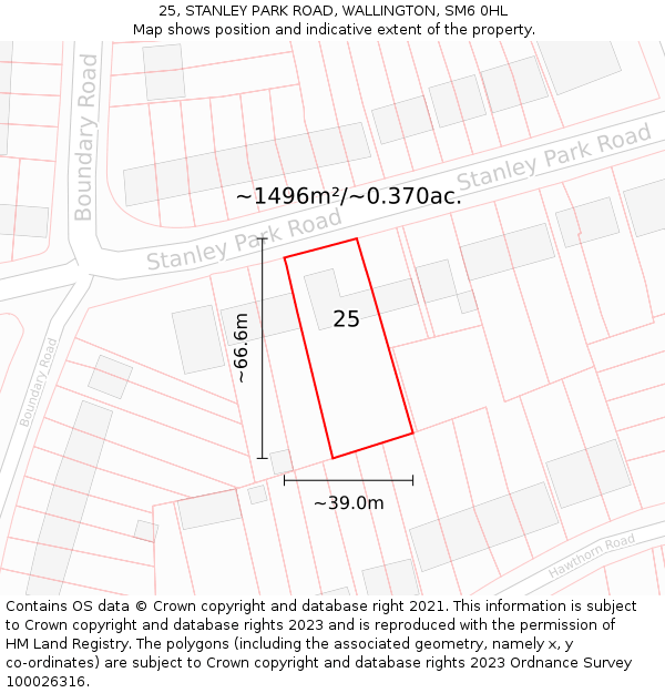 25, STANLEY PARK ROAD, WALLINGTON, SM6 0HL: Plot and title map