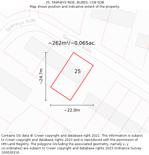 25, TAWNEYS RIDE, BURES, CO8 5DB: Plot and title map