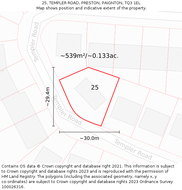 25, TEMPLER ROAD, PRESTON, PAIGNTON, TQ3 1EL: Plot and title map