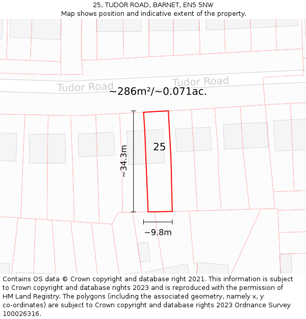 25, TUDOR ROAD, BARNET, EN5 5NW: Plot and title map