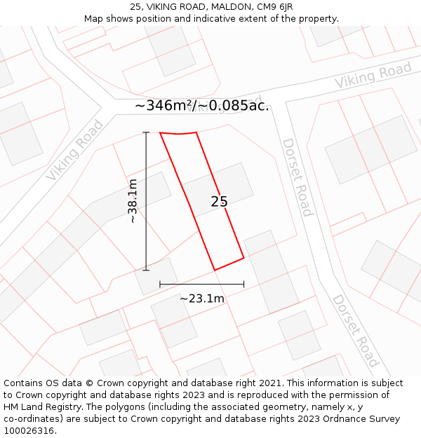 25, VIKING ROAD, MALDON, CM9 6JR: Plot and title map