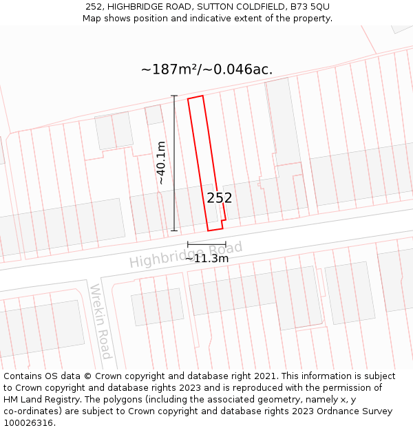 252, HIGHBRIDGE ROAD, SUTTON COLDFIELD, B73 5QU: Plot and title map