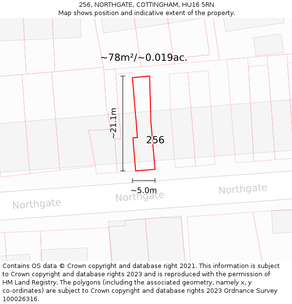 256, NORTHGATE, COTTINGHAM, HU16 5RN: Plot and title map