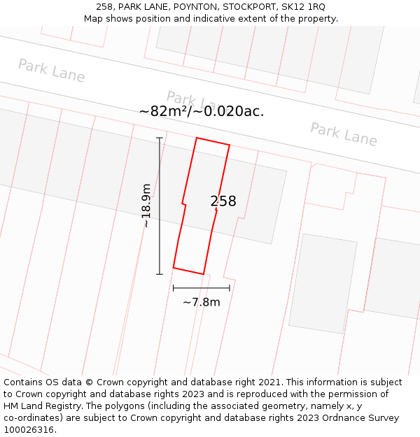258, PARK LANE, POYNTON, STOCKPORT, SK12 1RQ: Plot and title map