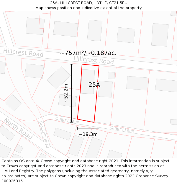 25A, HILLCREST ROAD, HYTHE, CT21 5EU: Plot and title map