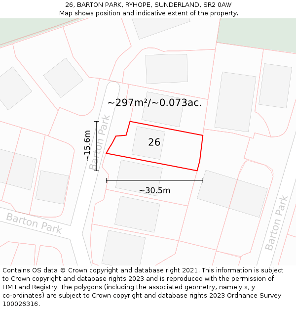 26, BARTON PARK, RYHOPE, SUNDERLAND, SR2 0AW: Plot and title map