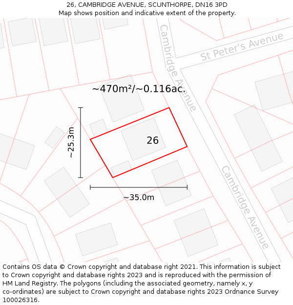 26, CAMBRIDGE AVENUE, SCUNTHORPE, DN16 3PD: Plot and title map