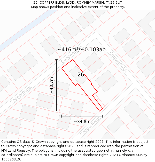 26, COPPERFIELDS, LYDD, ROMNEY MARSH, TN29 9UT: Plot and title map