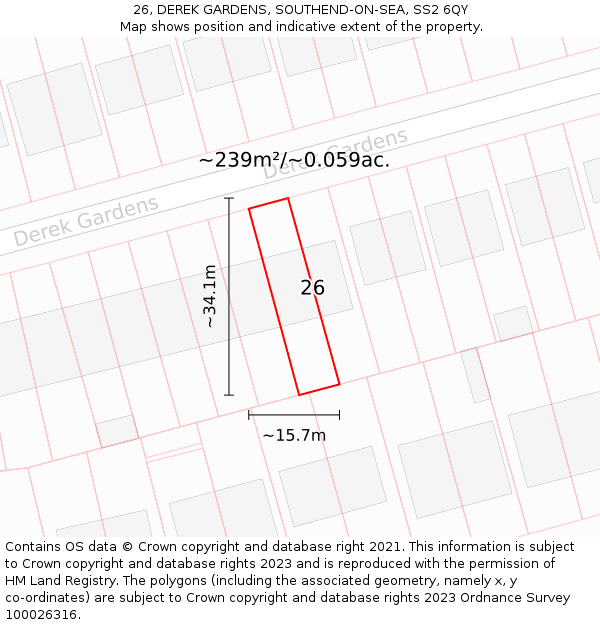 26, DEREK GARDENS, SOUTHEND-ON-SEA, SS2 6QY: Plot and title map