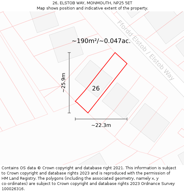 26, ELSTOB WAY, MONMOUTH, NP25 5ET: Plot and title map
