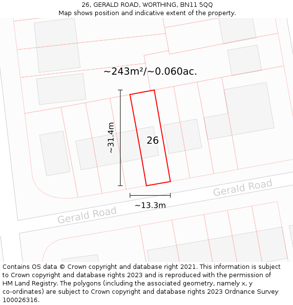 26, GERALD ROAD, WORTHING, BN11 5QQ: Plot and title map