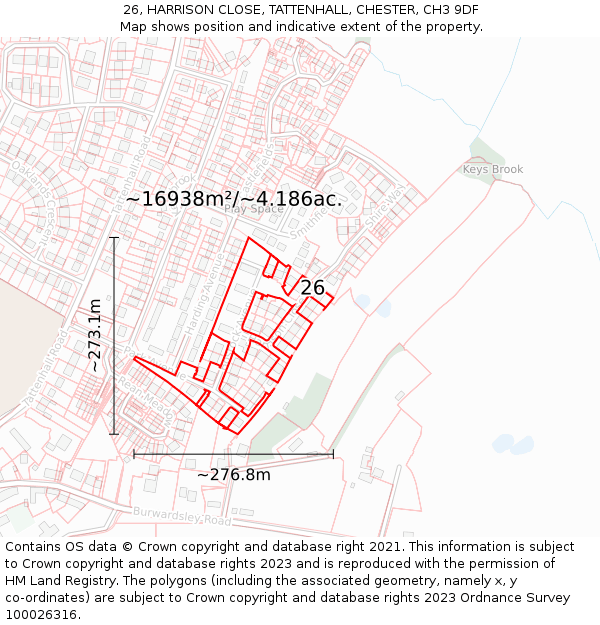 26, HARRISON CLOSE, TATTENHALL, CHESTER, CH3 9DF: Plot and title map