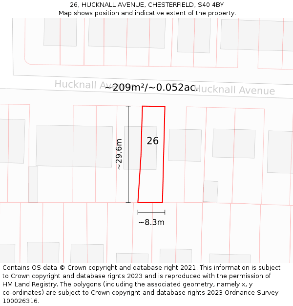 26, HUCKNALL AVENUE, CHESTERFIELD, S40 4BY: Plot and title map