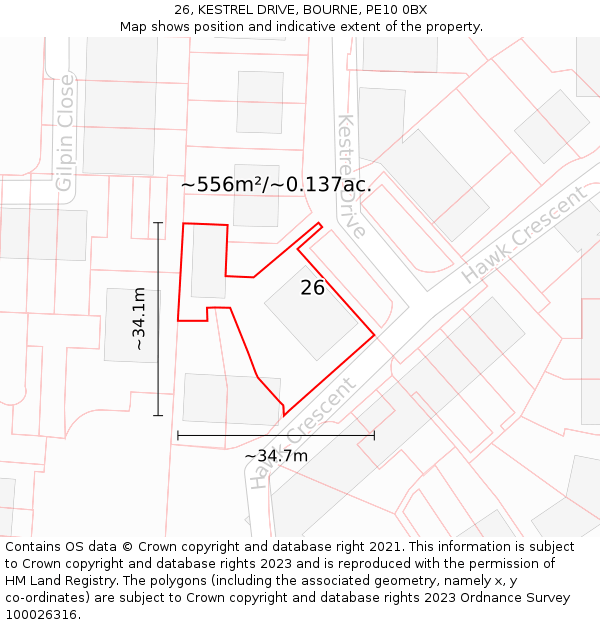 26, KESTREL DRIVE, BOURNE, PE10 0BX: Plot and title map