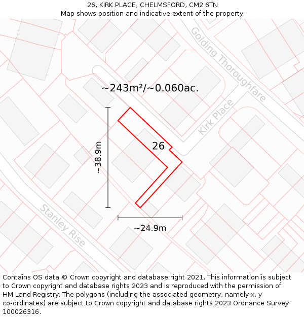 26, KIRK PLACE, CHELMSFORD, CM2 6TN: Plot and title map