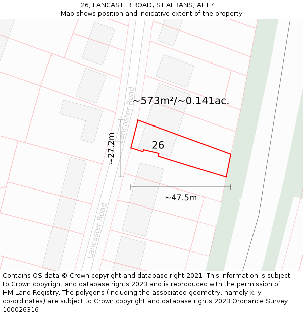 26, LANCASTER ROAD, ST ALBANS, AL1 4ET: Plot and title map