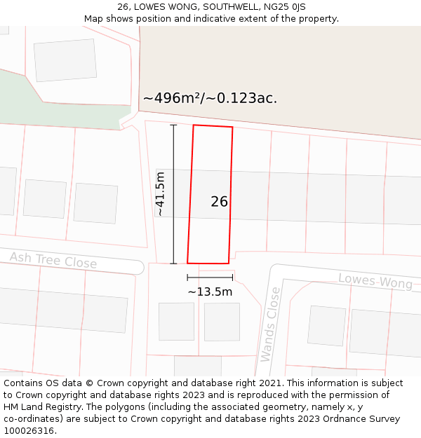 26, LOWES WONG, SOUTHWELL, NG25 0JS: Plot and title map