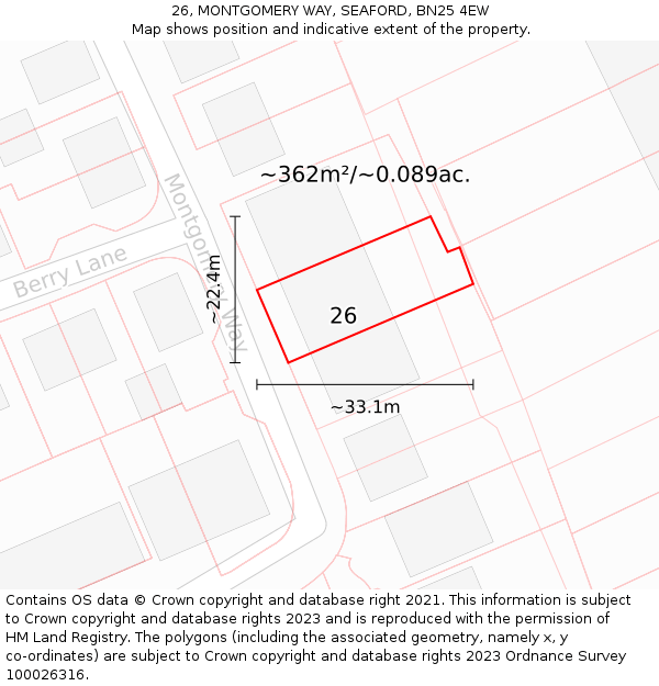 26, MONTGOMERY WAY, SEAFORD, BN25 4EW: Plot and title map
